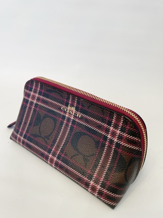 Coach Accessories - Coach Plaid Signature Cosmetic Bag Makeup Case Brown Pink NWOT